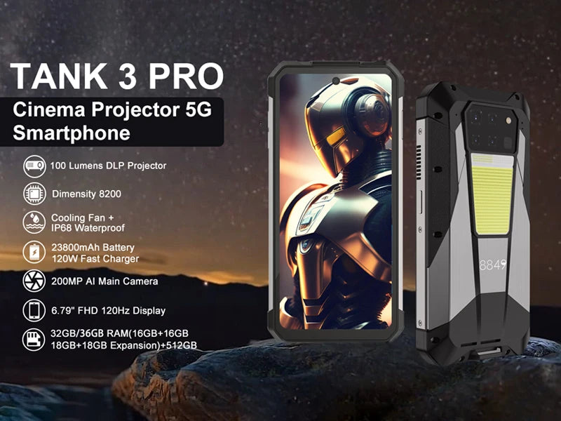 EU MX Warehouse 8849 Tank 3 Pro by Unihertz Rugged Smartphone 5G with 100 Lumens Projector 32/36GB 512GB 23800mAh Cell Phones