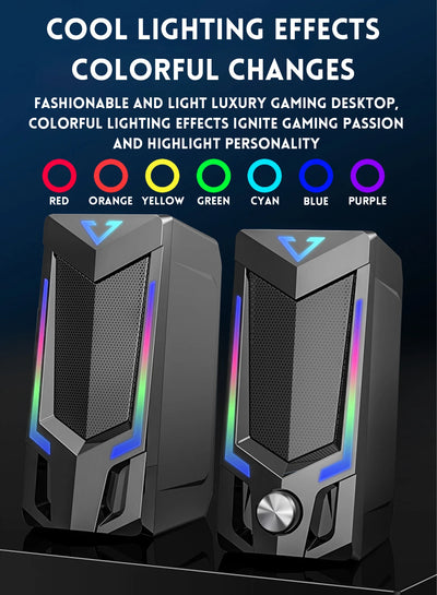Bluetooth RGB computer speaker, desktop computer speaker, laptop speaker, desktop stereo speaker, USB powered, with LED ambient