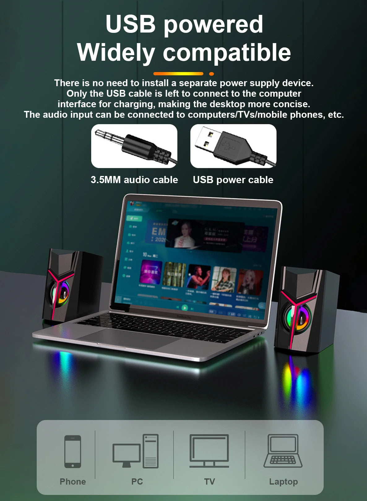 RGB desktop computer stereo usb notebook small speaker mobile phone wired desktop heavy subwoofer multimedia home