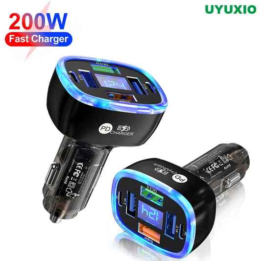 UYUXIO 6 in 1 USB C Car Phone Charger Adapter Multi Port Super Fast with Voltage Display for iPhone 16 15 Pro Max 14 13 Samsung