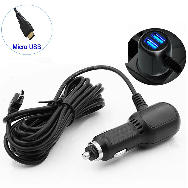 DVR Charging Cable Dash Cam Car Charger Mini USB Cable / Micro USB 11.5ft Power Cord Supply 12-24V For DVR Camera GPS