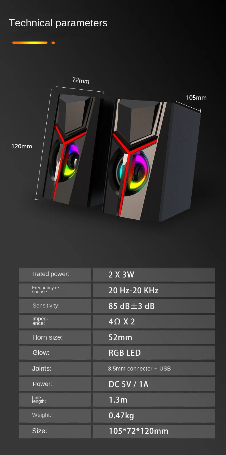 RGB desktop computer stereo usb notebook small speaker mobile phone wired desktop heavy subwoofer multimedia home