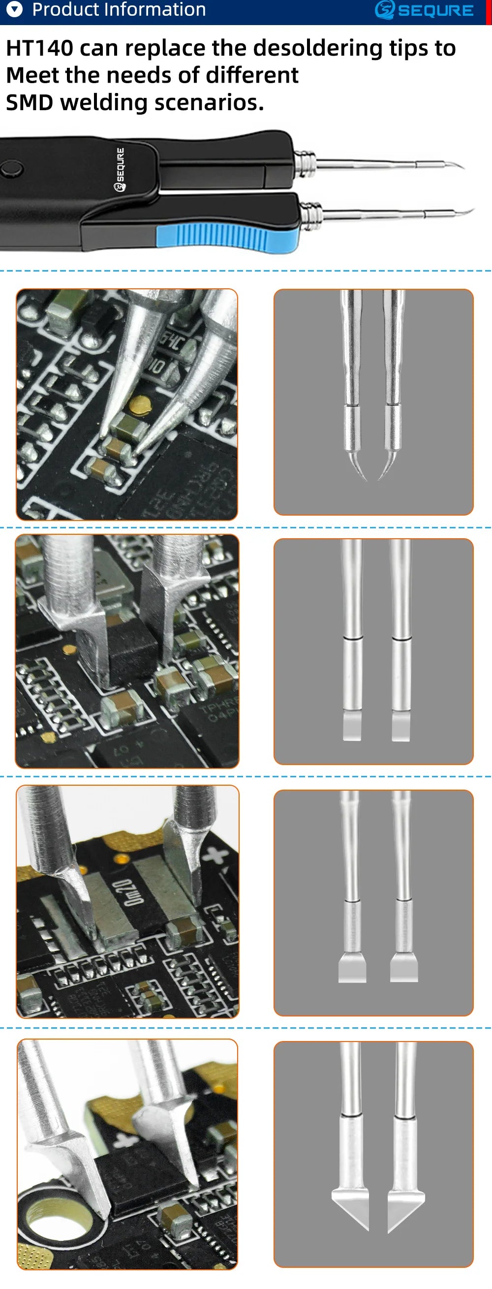 SEQURE HT140 Electric Heated Tweezers Replaceable Tweezer Tips 2-IN-1 Hot Tweezers Supply Desoldering Repair Tool for SMD