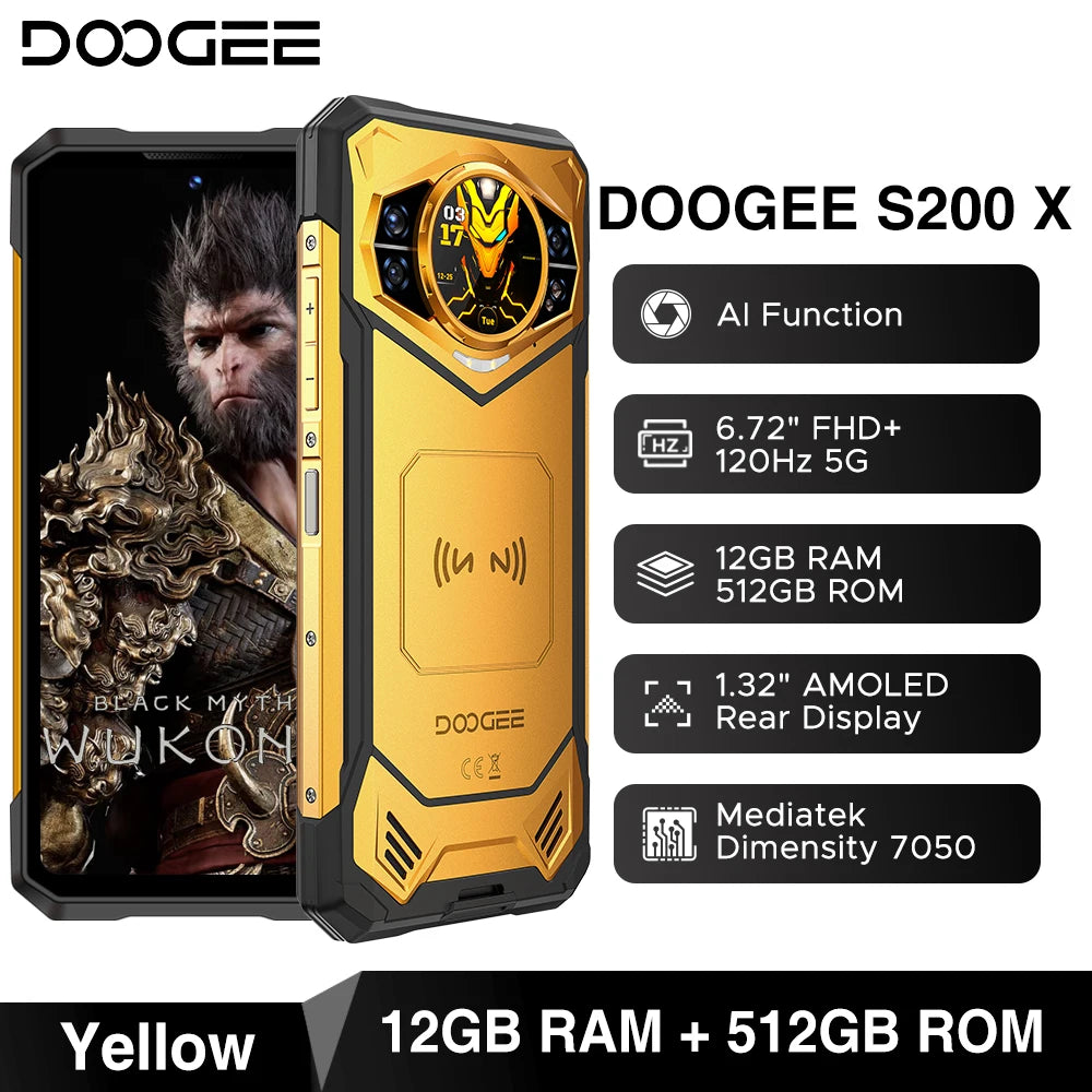 World Premiere DOOGEE S200 X 5G 12GB 512GB Rugged Phone MTK Dimensity 7050 10100mAh battery 33W 6.72” FHD+120Hz IPS screen