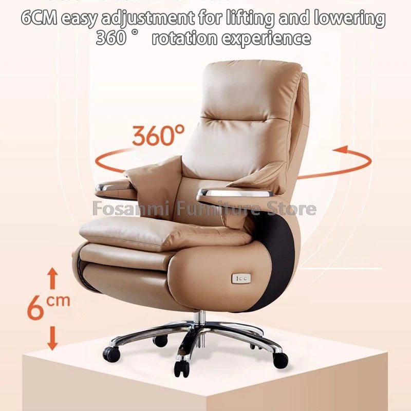 Comfortable Office Home Swivel Chair Soft Adjustable Computer Chair Thick Backrest Fixed Armrests and Footrest Gaming Desk Chair