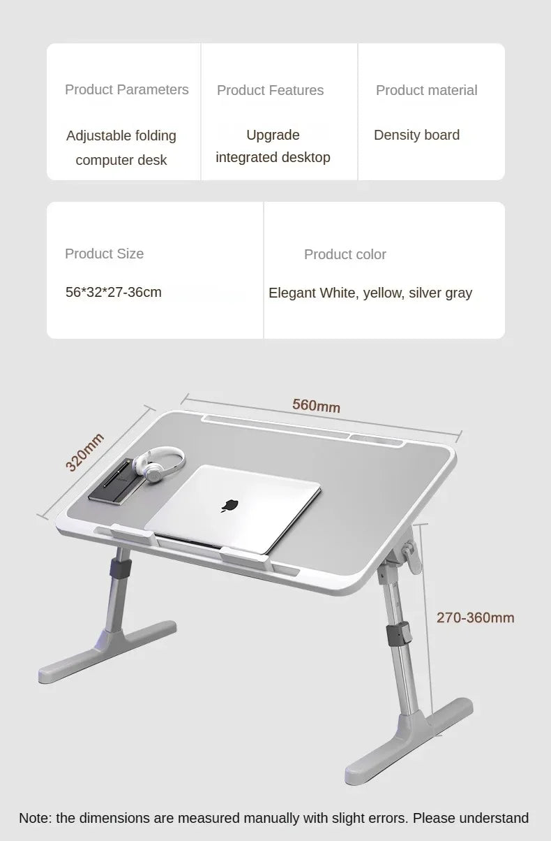 Foldable Lift Laptop Desk for Bed with Radiator Adjustable Stand Lap Table Breakfast Tray Desk with Drawer for Working Gaming