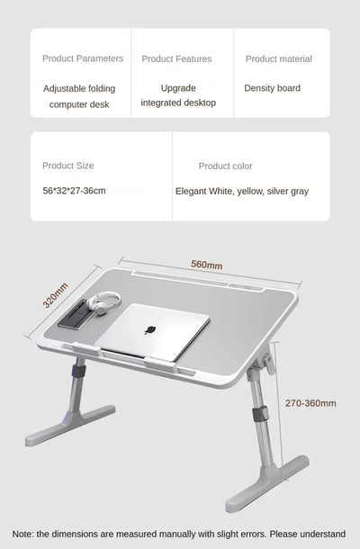 Foldable Lift Laptop Desk for Bed with Radiator Adjustable Stand Lap Table Breakfast Tray Desk with Drawer for Working Gaming