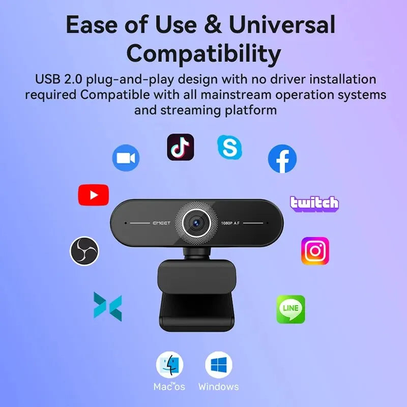 4K Webcam 1440P 2K Web Camera 1080P EMEET C60E Autofocus USB Computer Camera for Living/ Video Call/ Conference