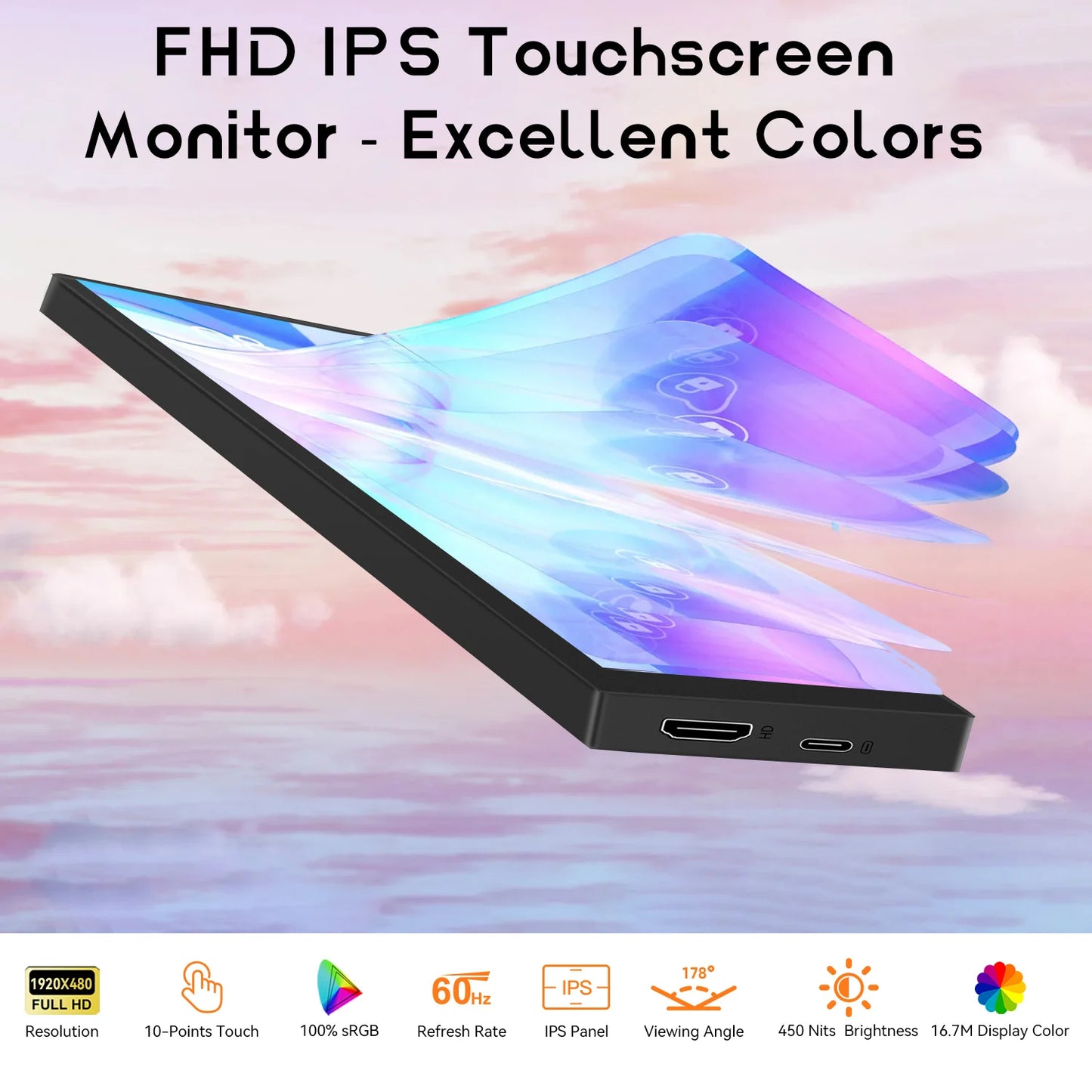 8.8 inch HDMI Touch Long Wide Monitor With Case PC Temperature Display PC Sensor Panel Display Small Extender Monitor