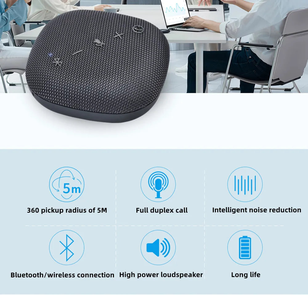 360° Omni-directional Microphone 5M Radius Pickup Wireless Conference Speaker USB Bluetooth Microphone for Conference Meeting