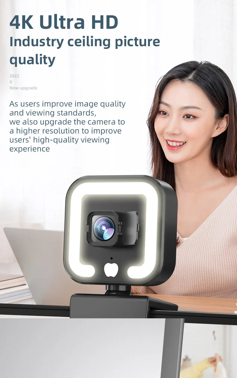 4K Webcam 1080P Full HD Web Camera Auto Focus With Fill-in Light Microphone USB Plug Web Cam For PC Computer Laptop Video