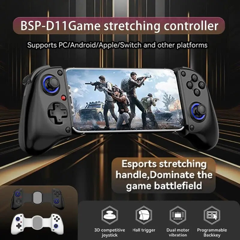 D11 Telescopic Game Controller RGB Light Mobile Phone Gamepad with Turbo/6-axis Gyro/Vibration for Android iOS PS3 PS4 Switch IP