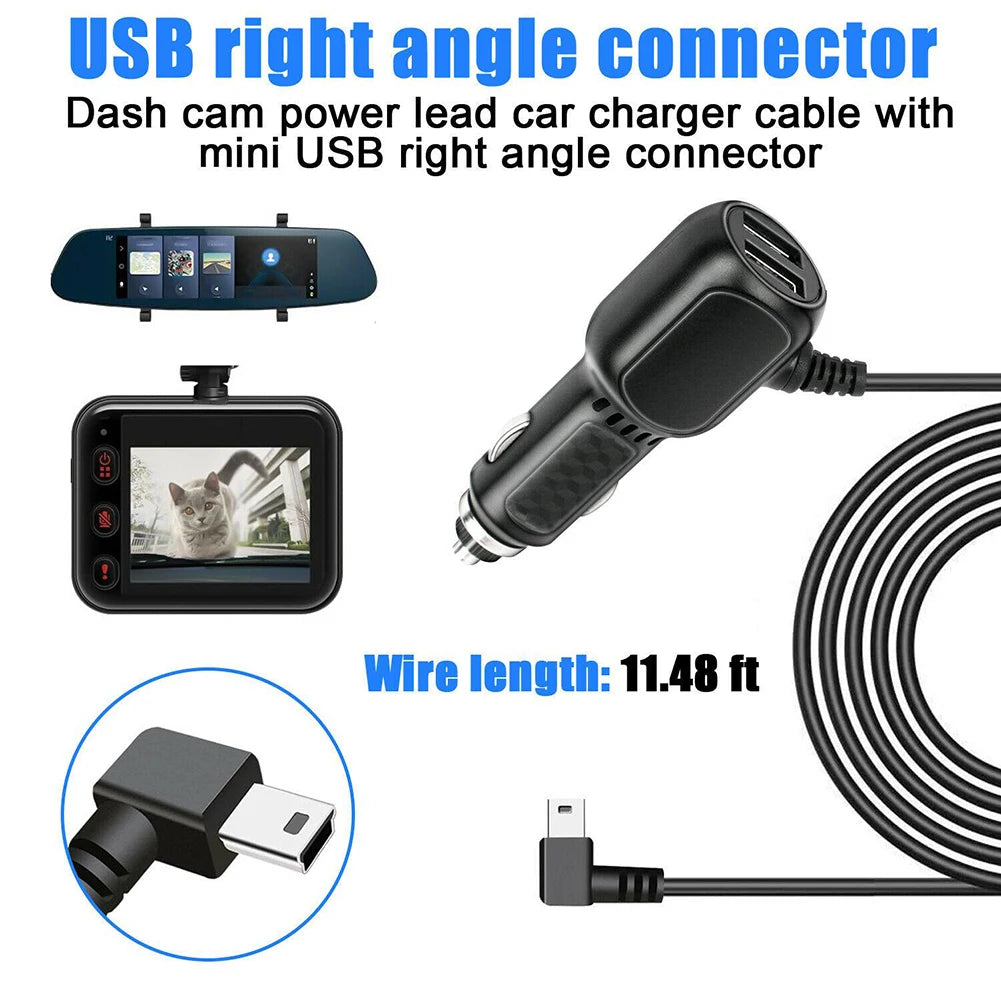 Car USB Dash Cam Car Charger Car GPS Charger Car Driving Recorder Power Cord USB Cable 11.5ft Power Dual USB DVR Charging Cable