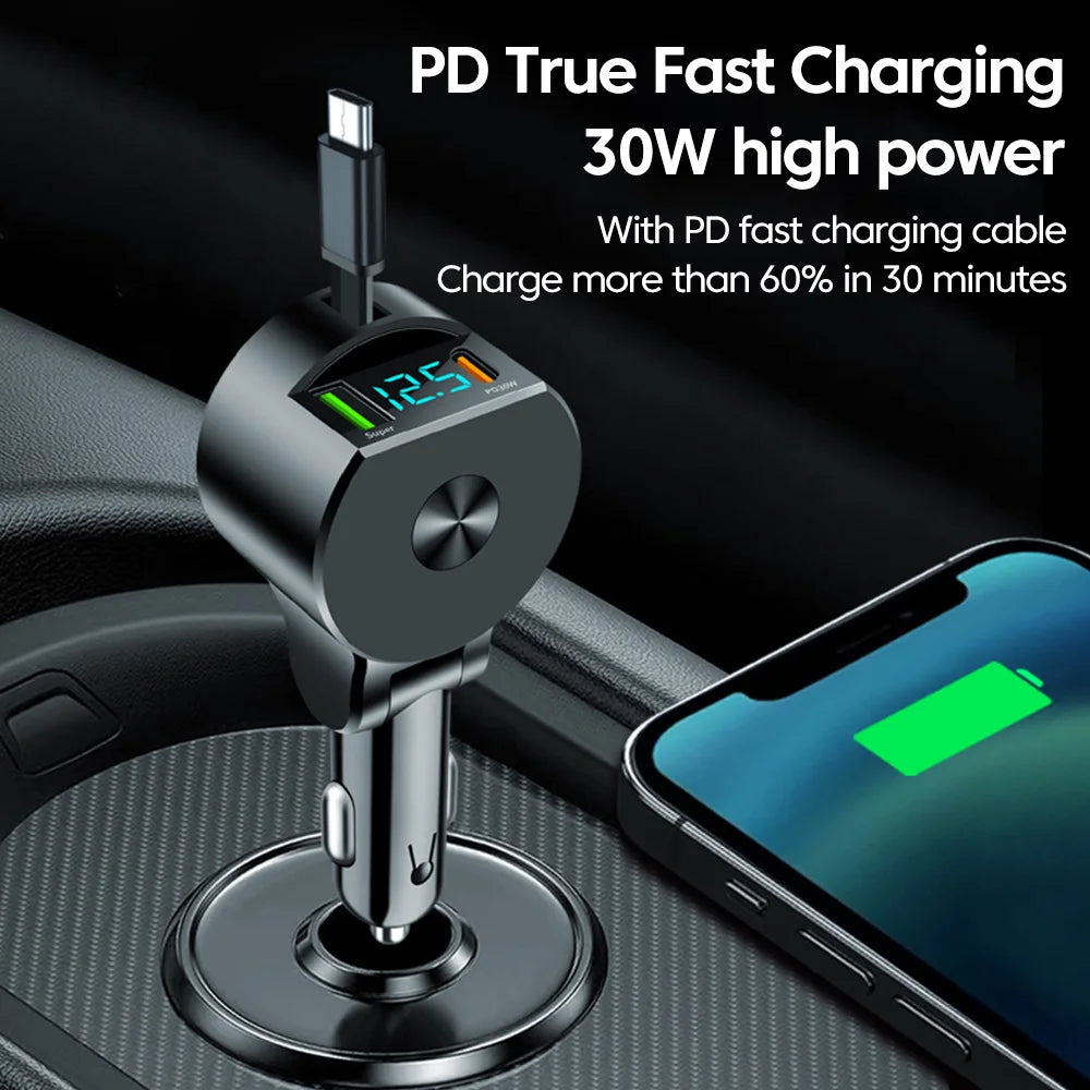 120W Fast Charging Car Charger QC3.0 PD30W USB C Car Phone Charger With Type C Cable For iphone 15 14 13 Xiaomi Huawei Samsung