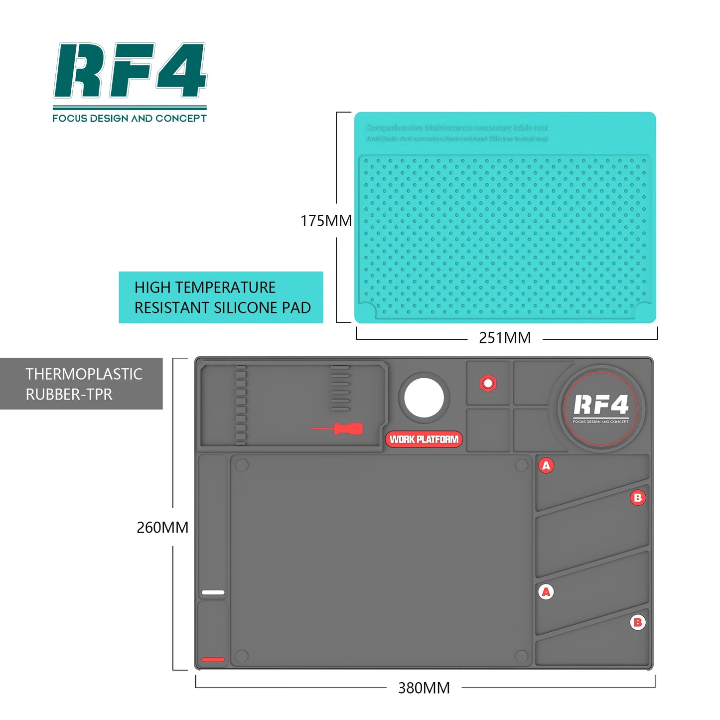 RF4 Insulated Silicone soldering Mat Welding 260x380MM BGA Desktop Station Phone Repair Pad Maintenance Platform RF-PO2 Repair