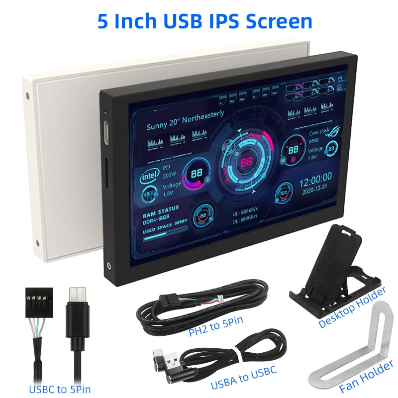 5 Inch USB Type C Display IPS Secondary Screen LCD  Computer CPU GPU RAM HDD 800x480 USBC NO HDMI-compatible Monitor NO AIDA64