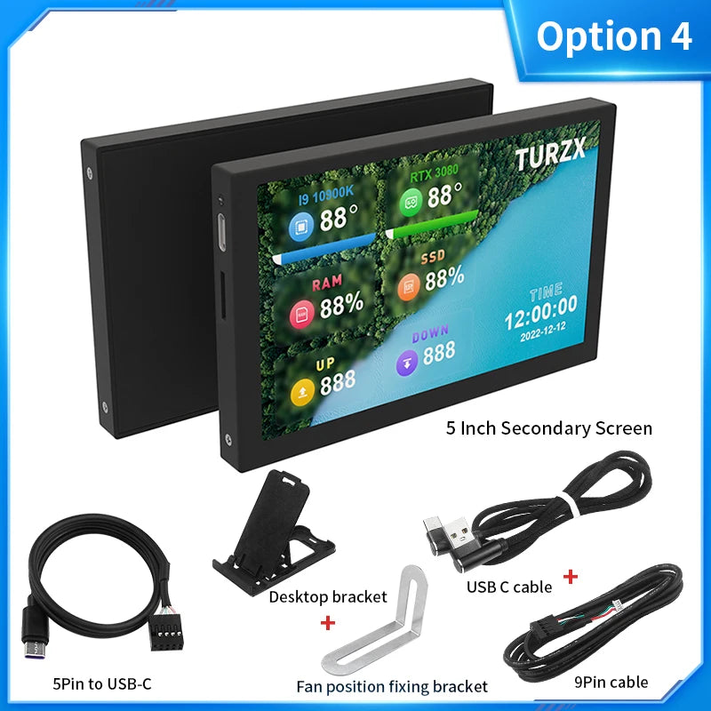 5 Inch IPS Type-C Secondary Screen Dynamic 800x480 LCD Display CPU GPU RAM HDD Monitoring Freely AIDA64 with Aluminum Case