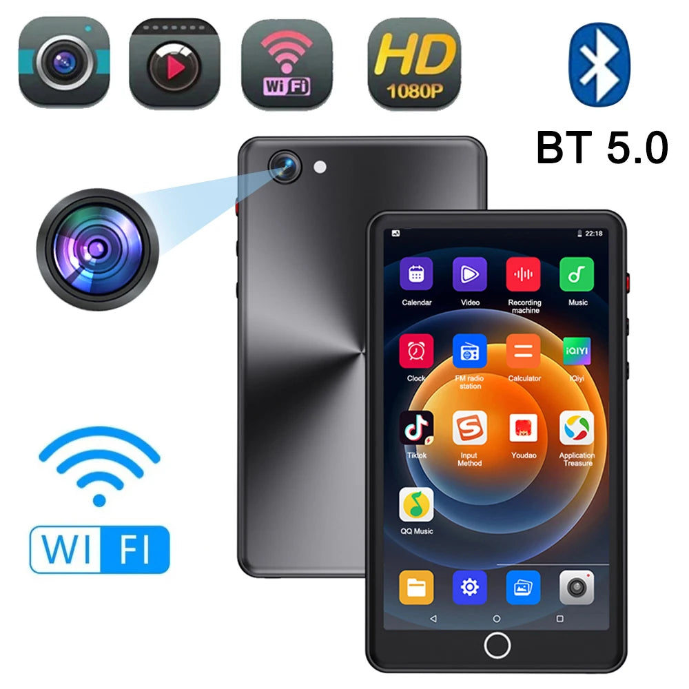 BT 5.0 Wifi MP4 Player 4/5inch Touch with Bluetooth and WiFi MP3 Music Players With Cam Built-in speaker Supports Android 8.1