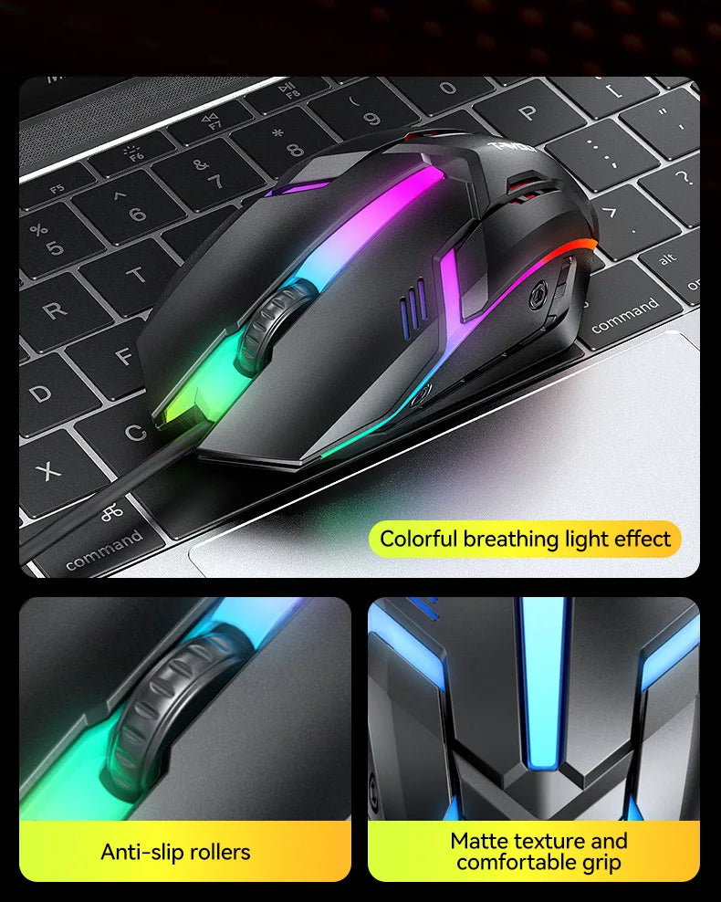 wired Keyboard and Mouse Set, Keyboard and Mouse Earphones, Mouse Pad, Four Piece Set, Luminous Game Set