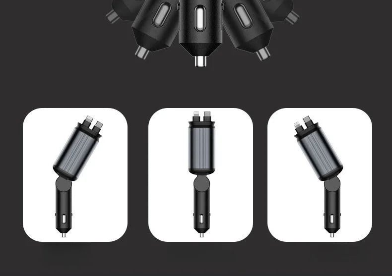 Retractable Car Charger 4 in 1 Fast Charging Car Charger 120W 1PD+1USB Ports Car Charger Adapter Compatible With Starry Sky Lamp