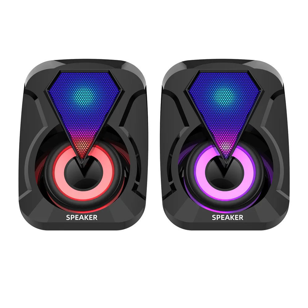 USB wired computer speaker, bass stereo speaker, color RGB light, laptop, smartphone, MP3 player