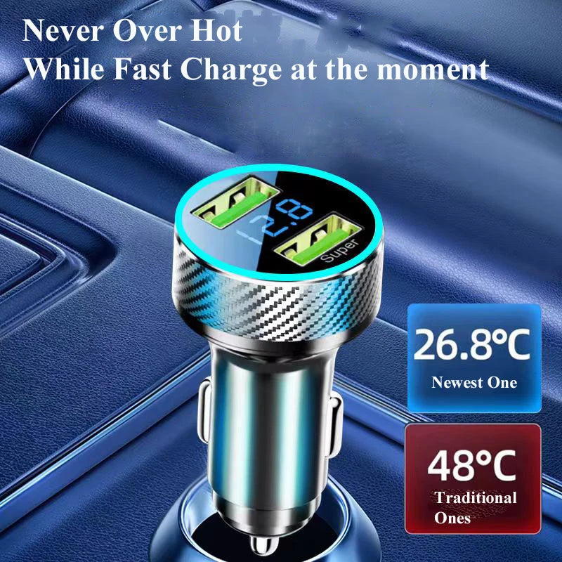 300W USB Car Charger Adapter 2 in 1 Super Fast Charging with Voltage Monitor for Samsung OPPO VIVO Huawei Oneplus iPhone iPad