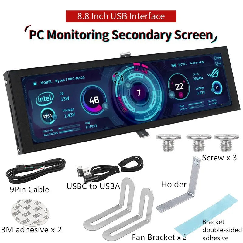 8.8 / 5 / 3.5 Inch IPS Type-C Secondary Screen Computer CPU GPU RAM HDD Monitor USB Display Freely AIDA64 Mini Monitor Win 10 11