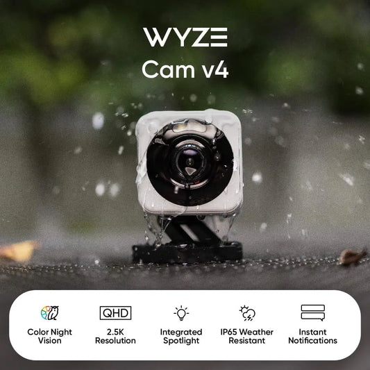 Wyze Cam v4, 2K HD Wi-Fi Smart Home Security Camera, Indoor/Outdoor Use, Pet/Baby Monitor, Motion Activated Spotlight/Siren,