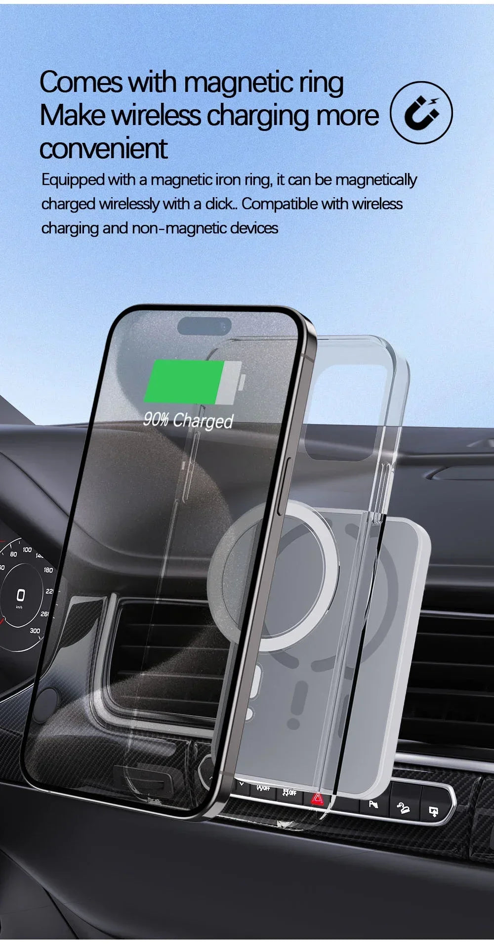 100W Magnetic Wireless Car Charger Air Outlet Phone Holder for iPhone 16 15 14 13 12 Pro Max Fast Wireless Car Charging Station