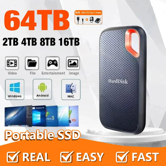 Real Portable SSD 256TB High Speed External Hard Drive 1TB Hard Disk USB 3.1 Type-C Original Storage Device for Laptop/PC/Phone