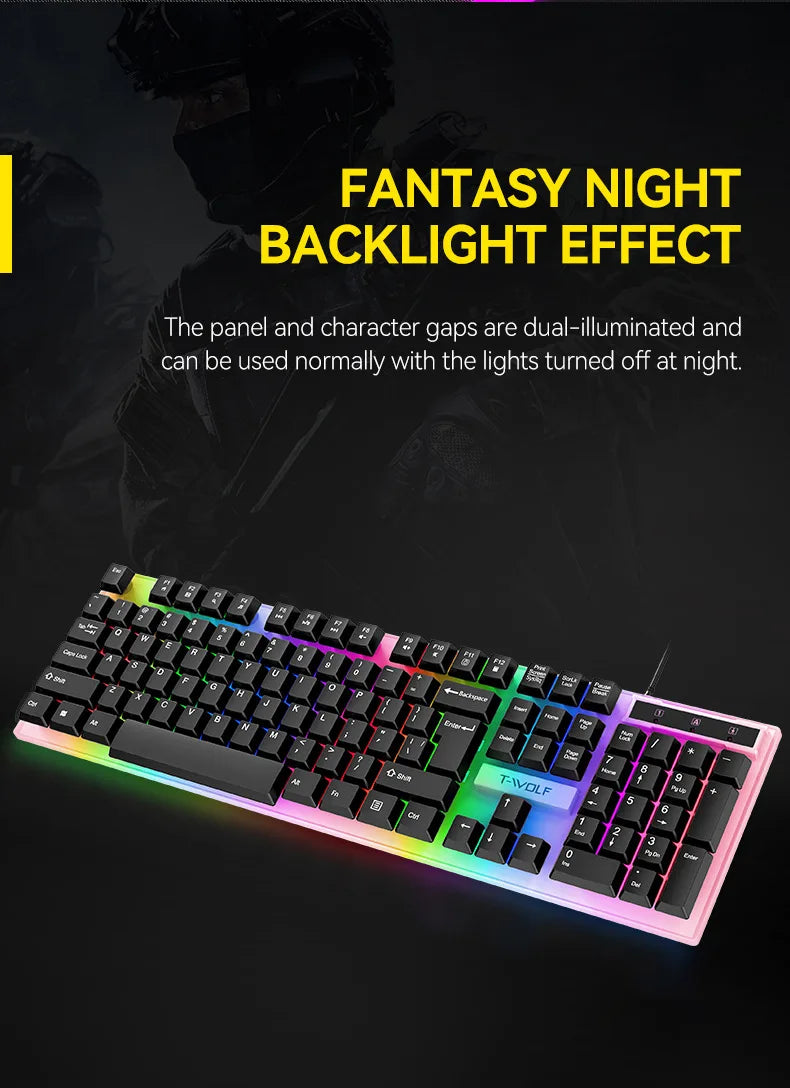 wired Keyboard and Mouse Set, Keyboard and Mouse Earphones, Mouse Pad, Four Piece Set, Luminous Game Set