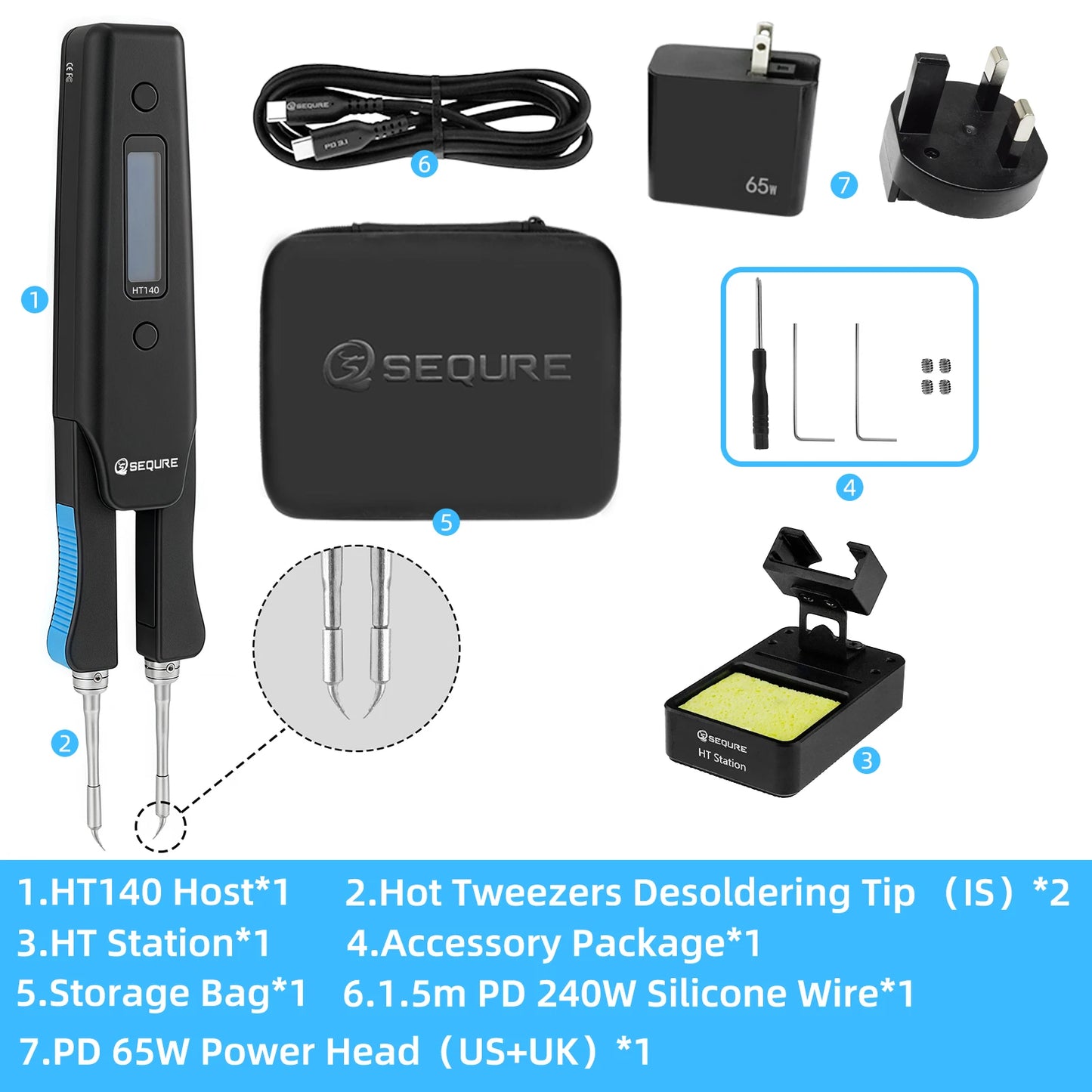 SEQURE HT140 2-IN-1 Hot Tweezers & Soldering Iron Compatible with C210 Tip Portable Tweezers Soldering Station Support PD|QC|DC