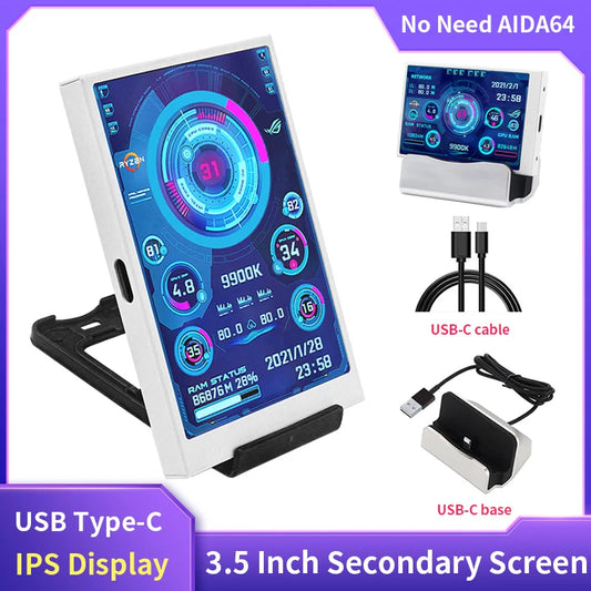 3.5 Inch IPS TYPE-C Secondary Screen Computer Monitor For Computer CPU GPU RAM HDD Monitor USB Display No Use AIDA64