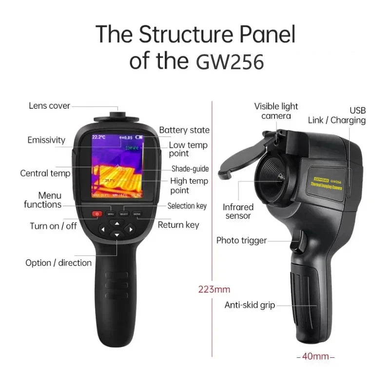 GW256 2024 New Thermal Imaging Camera for Water Pipe Leak and Power Electrical 256*192 Handheld Infrared Thermal Imager