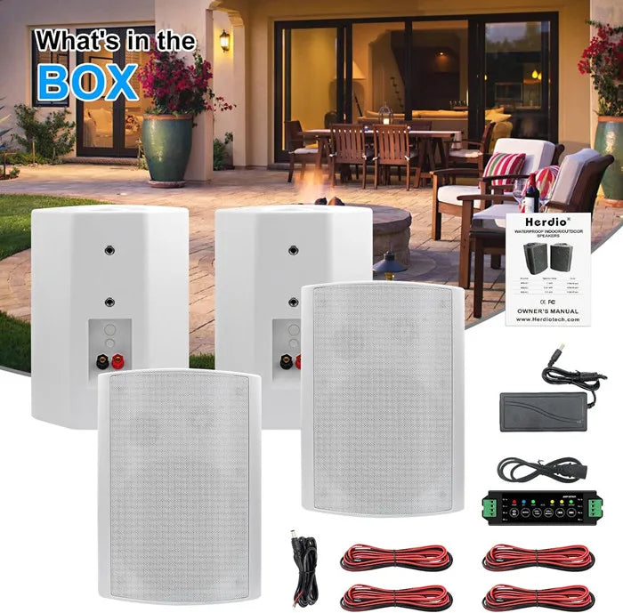 Herdio 800W 6.5'' Outdoor Speakers Bluetooth Waterproof Wired With Superior Amplifier Wall Mounted Sound System Enhanced Bass