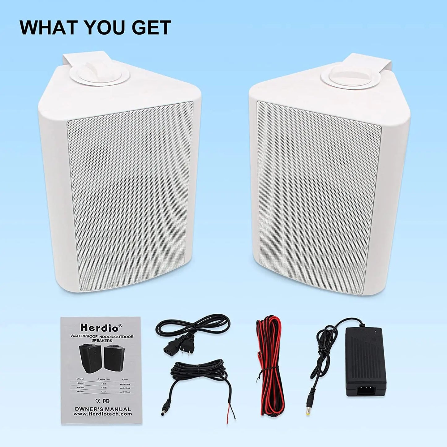 Herdio 2PCS 5.25'' 300W Indoor Outdoor Bluetooth Speakers Waterproof Wired Wall Mount Active Speakers For Patio Garage Deck Home