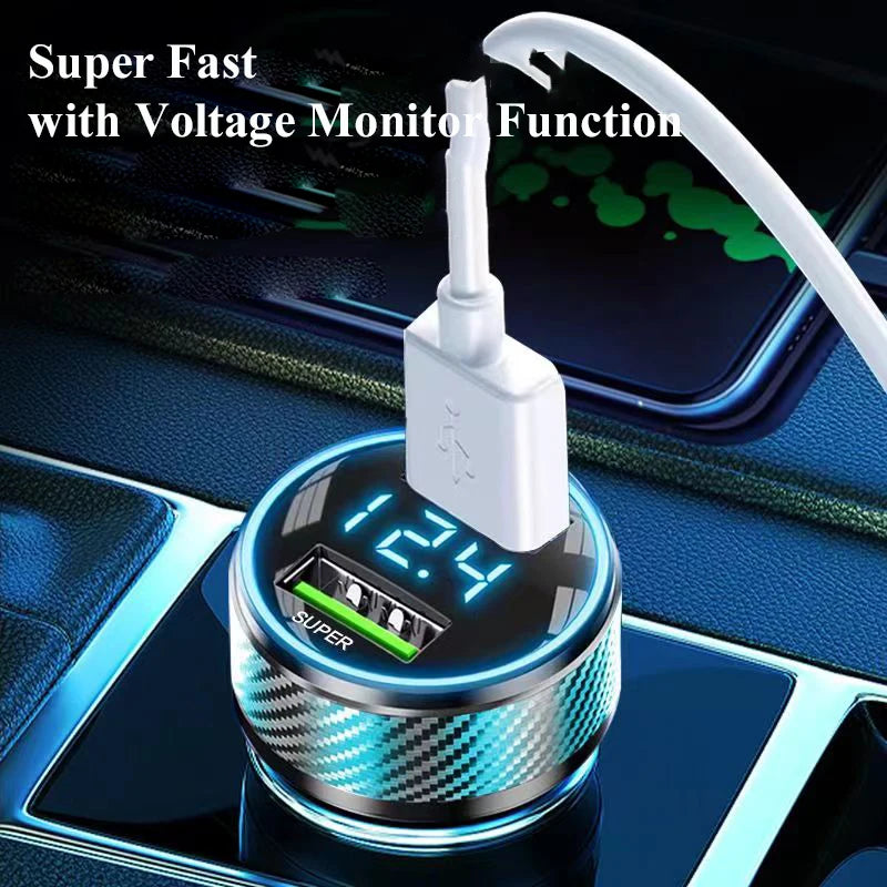 300W USB Car Charger Adapter 2 in 1 Super Fast Charging with Voltage Monitor for Samsung OPPO VIVO Huawei Oneplus iPhone iPad