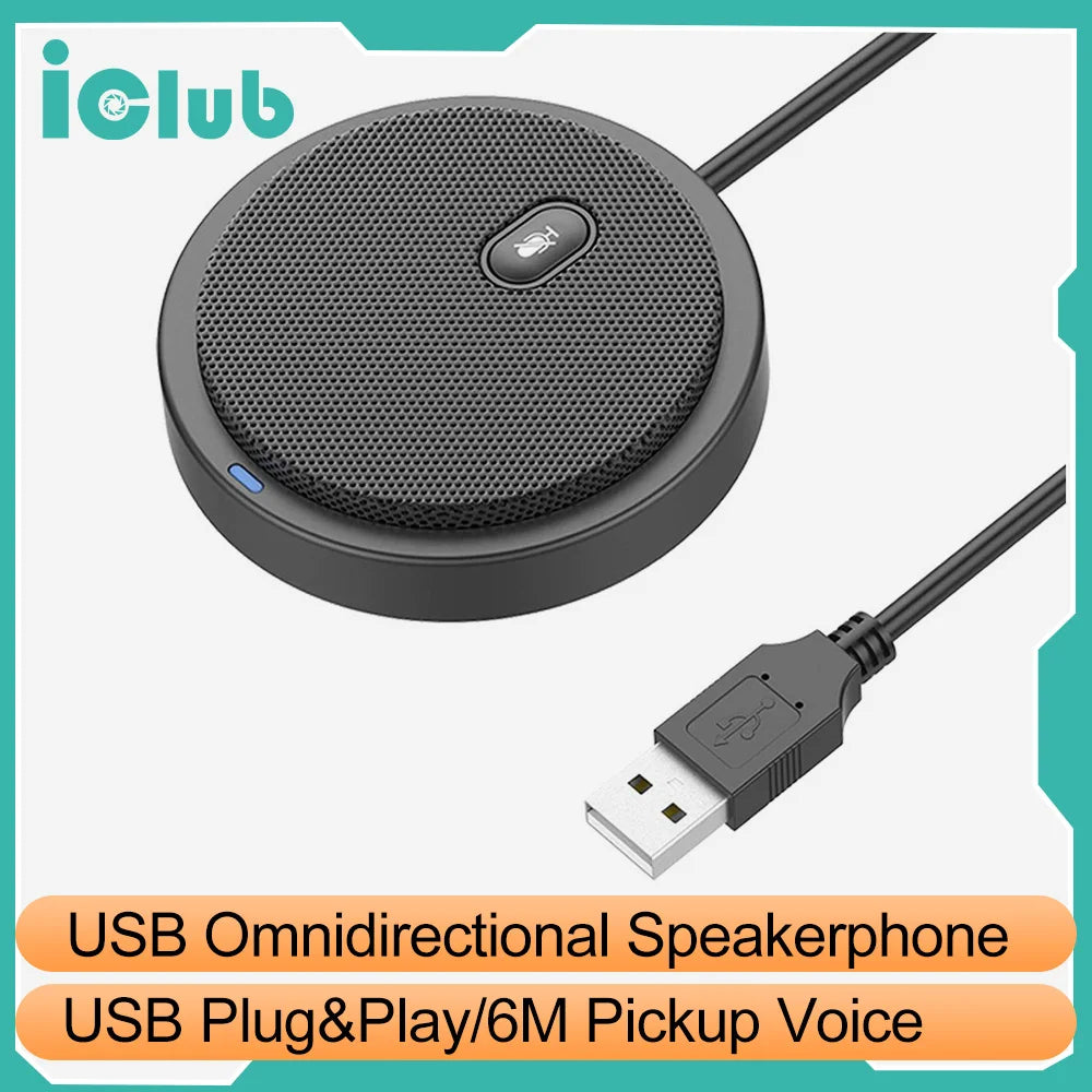 Upgraded USB Conference Microphone 360° Pickup Omnidirectional Condenser Speakerphone with Mute Key for Video Conference Skype