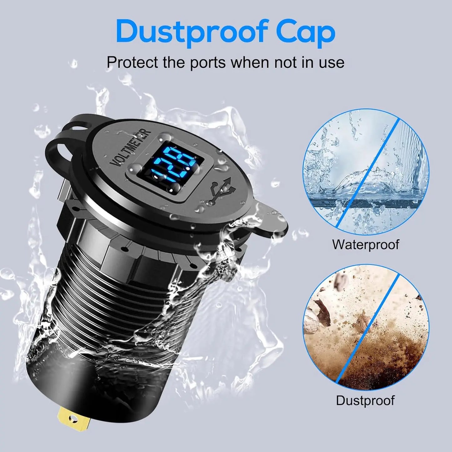 NEW 96W Dual PD Dual QC 3.0 USB Car Charger with Voltmeter Socket Power Outlet Adapter Waterproof for 12V/24V Car Boat Hot Sale