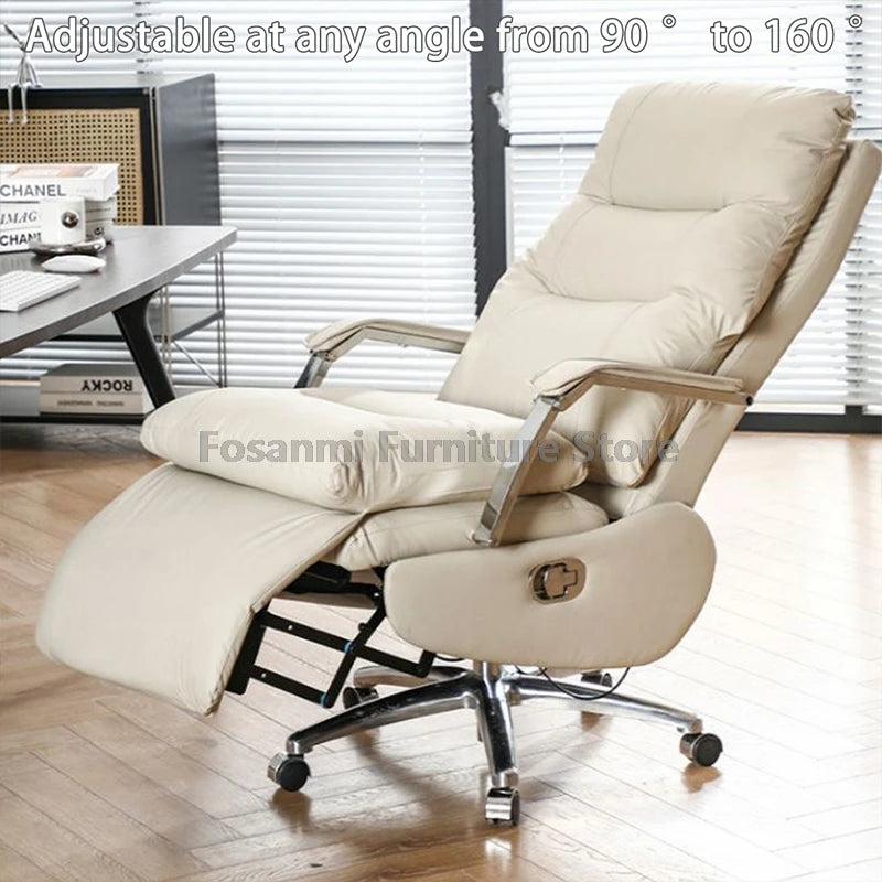 Leather Thick Backrest Boss Office Chairs with Armrests Reclining Home Soft Desk Chair Comfortable Gaming Computer Swivel Chair