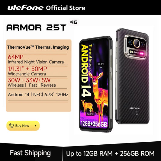 【World Premiere】Ulefone Armor 25T 4G Thermal Imaging Rugged Phone Android 14 33W 50MP+64MP NFC Waterproof Smartphone Global