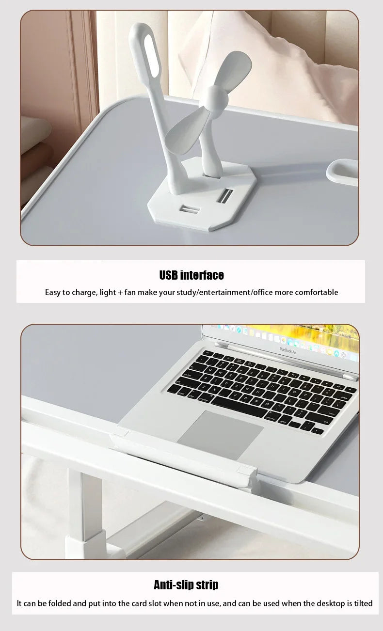 Foldable Lift Laptop Desk for Bed Adjustable Stand Portable Lap Table Breakfast Tray Desk with Drawer for Eating Working Gaming