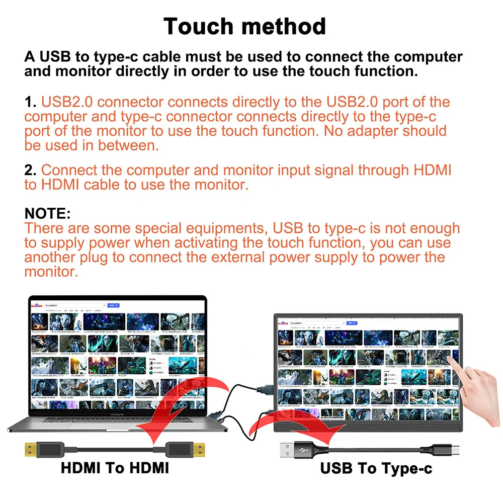 Touchscreen Portable Monitor 14/15.6/16 inch HD LED Display Laptop Monitor Travel Monitor for Raspberry Pi/Laptop/PS3/PS4 Xbox