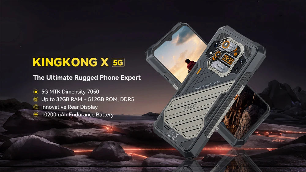 CUBOT KINGKONG X, Rugged Smartphone 5G, 32GB RAM(16GB+16GB), 256/512GB ROM, 10200mAh, 6.583-Inch 120Hz Screen, NFC,WiFi 6, 100MP