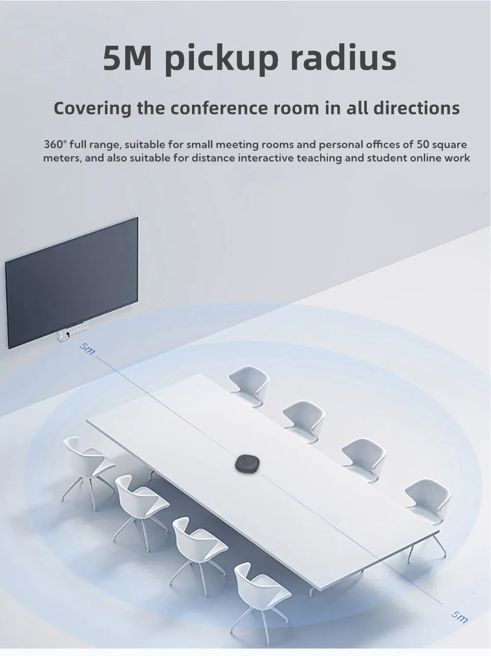 360° Omni-directional Microphone 5M Radius Pickup Wireless Conference Speaker USB Bluetooth Microphone for Conference Meeting