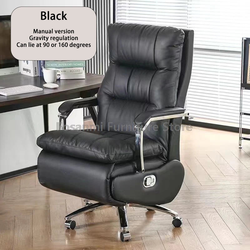 Leather Thick Backrest Boss Office Chairs with Armrests Reclining Home Soft Desk Chair Comfortable Gaming Computer Swivel Chair