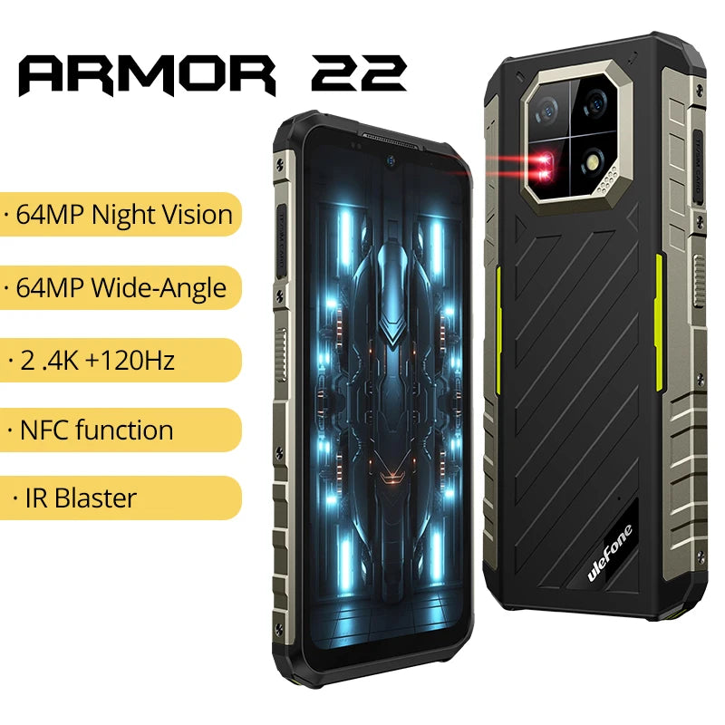 Ulefone Armor 22 Android 13,16GB (8+8GB RAM ),128GB/256GB ROM, 6.58" 120Hz ,6600mAh 33W,NFC,64MP Night Camera, Global Version