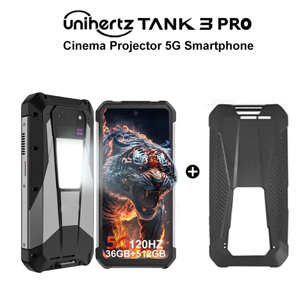 Unihertz Tank 3 Pro 8849 Rugged 5G Smartphone Android with 100 Lumens Projector 32GB 512GB 23800mAh 6.79" FHD Waterproof Phone