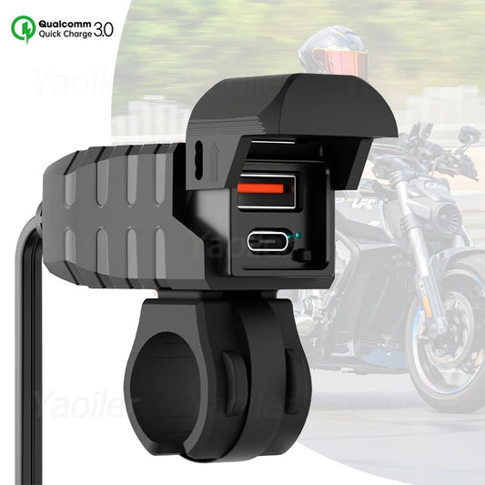 New QC3.0 Motorcycle USB Charger 12V Waterproof PD3.0 Port Socket Handlebar Quick Charger Adapter w/ Voltmeter Moto Accessories