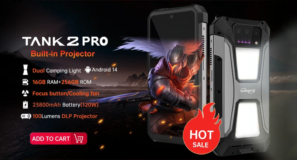 Unihertz Tank 3 Pro 8849 Rugged 5G Smartphone Android with 100 Lumens Projector 32GB 512GB 23800mAh 6.79" FHD Waterproof Phone